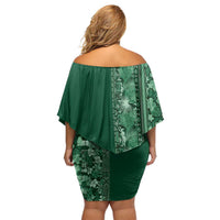 Hawaiian Tribal Elements Hibiscus Off Shoulder Short Dress Green Pattern - Polynesian Pride
