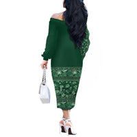 Hawaiian Tribal Elements Hibiscus Off The Shoulder Long Sleeve Dress Green Pattern - Polynesian Pride