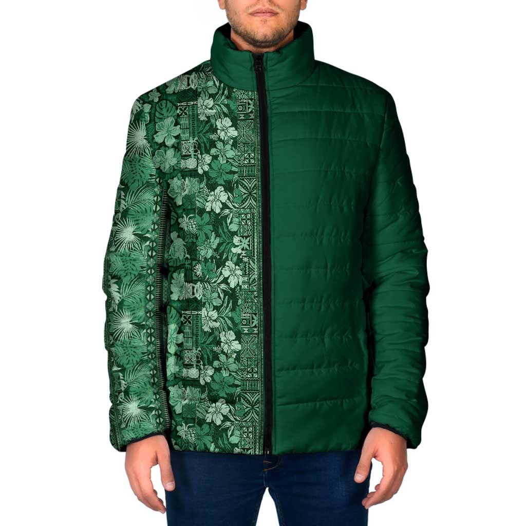 Hawaiian Tribal Elements Hibiscus Padded Jacket Green Pattern - Polynesian Pride