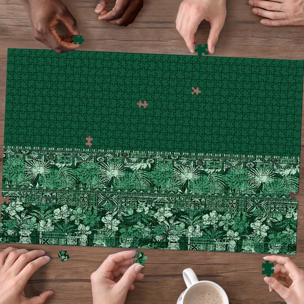 Hawaiian Tribal Elements Hibiscus Puzzle Green Pattern - Polynesian Pride