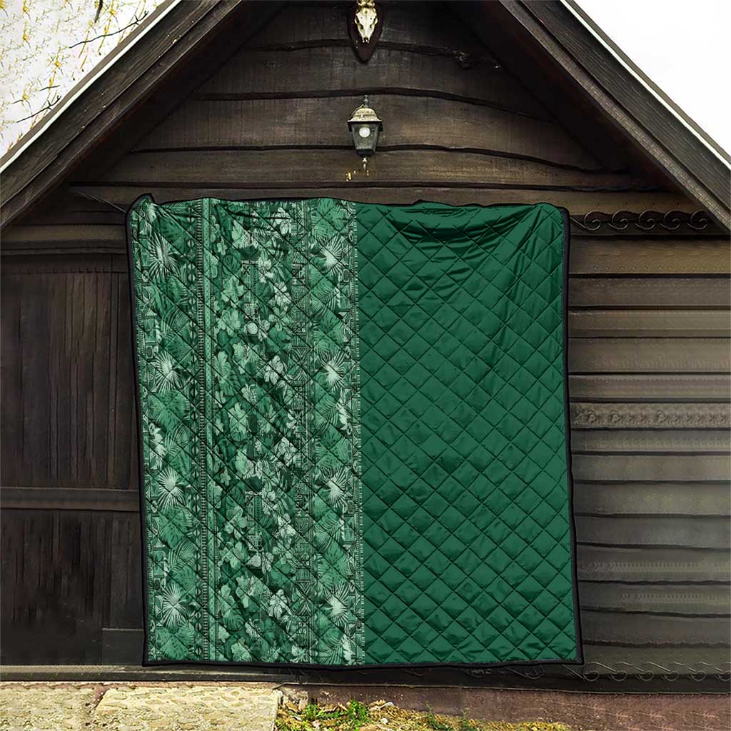 Hawaiian Tribal Elements Hibiscus Quilt Green Pattern - Polynesian Pride