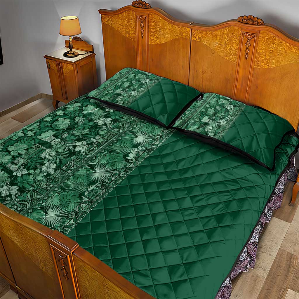 Hawaiian Tribal Elements Hibiscus Quilt Bed Set Green Pattern - Polynesian Pride