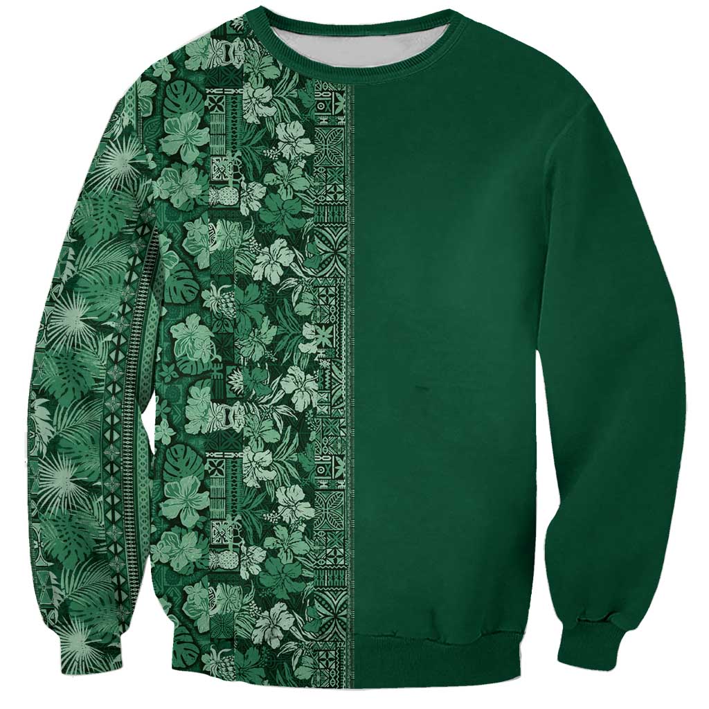 Hawaiian Tribal Elements Hibiscus Sweatshirt Green Pattern - Polynesian Pride
