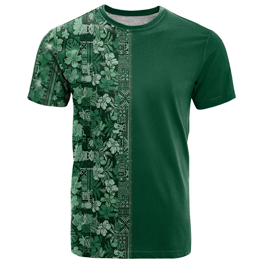 Hawaiian Tribal Elements Hibiscus T Shirt Green Pattern - Polynesian Pride