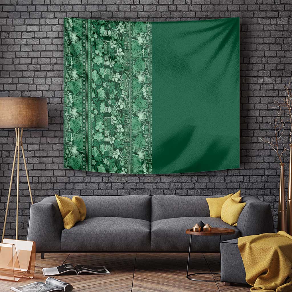 Hawaiian Tribal Elements Hibiscus Tapestry Green Pattern - Polynesian Pride