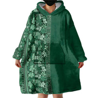 Hawaiian Tribal Elements Hibiscus Wearable Blanket Hoodie Green Pattern - Polynesian Pride