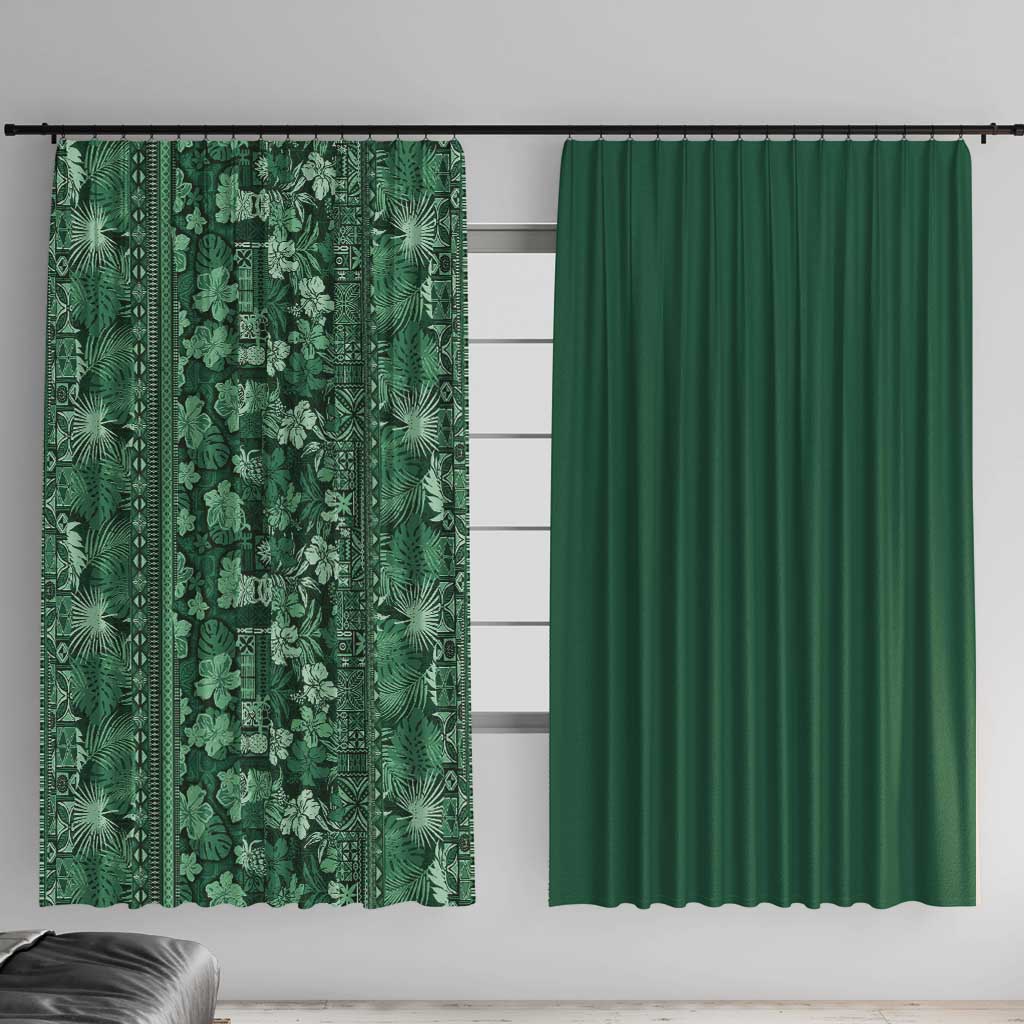 Hawaiian Tribal Elements Hibiscus Window Curtain Green Pattern - Polynesian Pride