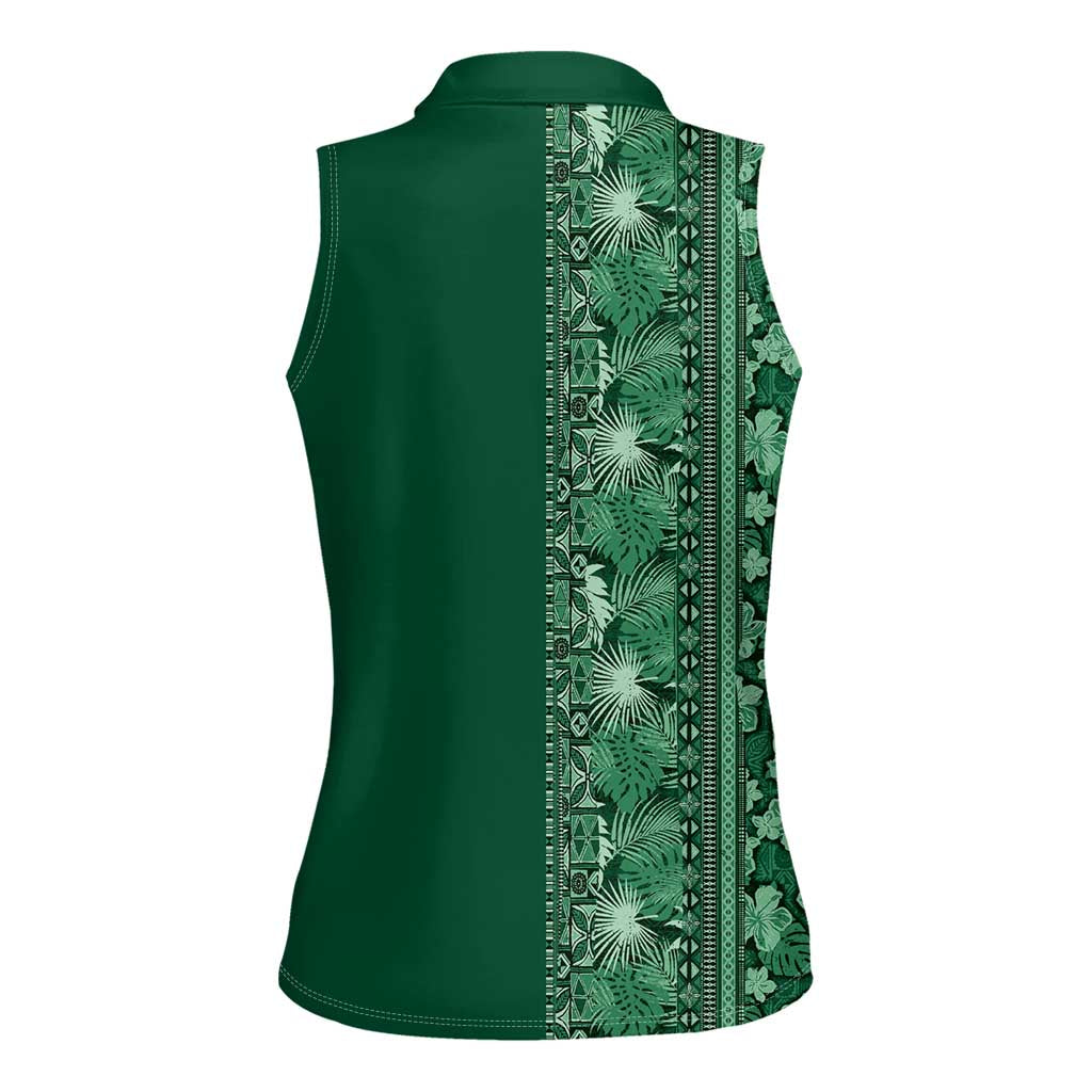 Hawaiian Tribal Elements Hibiscus Women Sleeveless Polo Shirt Green Pattern - Polynesian Pride
