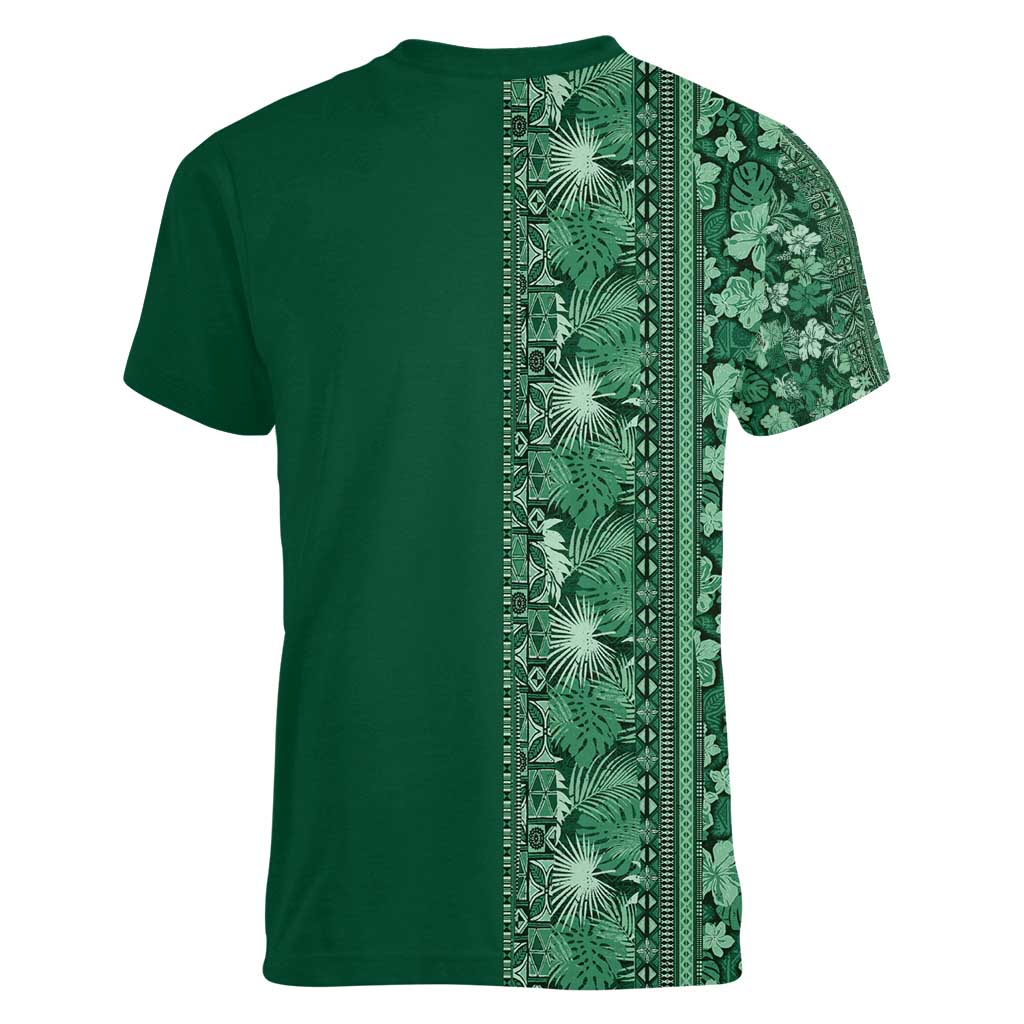 Hawaiian Tribal Elements Hibiscus Women V-Neck T-Shirt Green Pattern - Polynesian Pride
