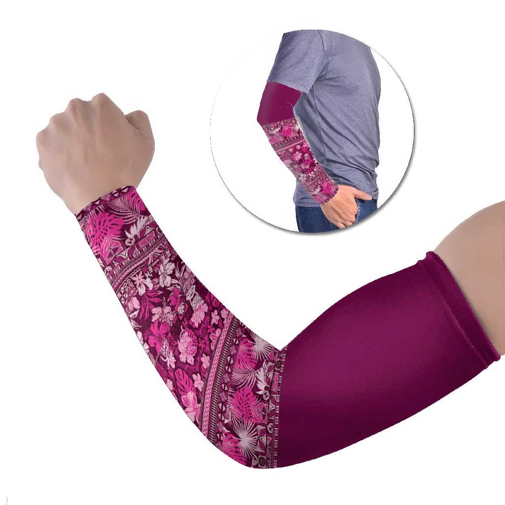 Hawaiian Tribal Elements Hibiscus Arm Sleeves Pink Pattern - Polynesian Pride