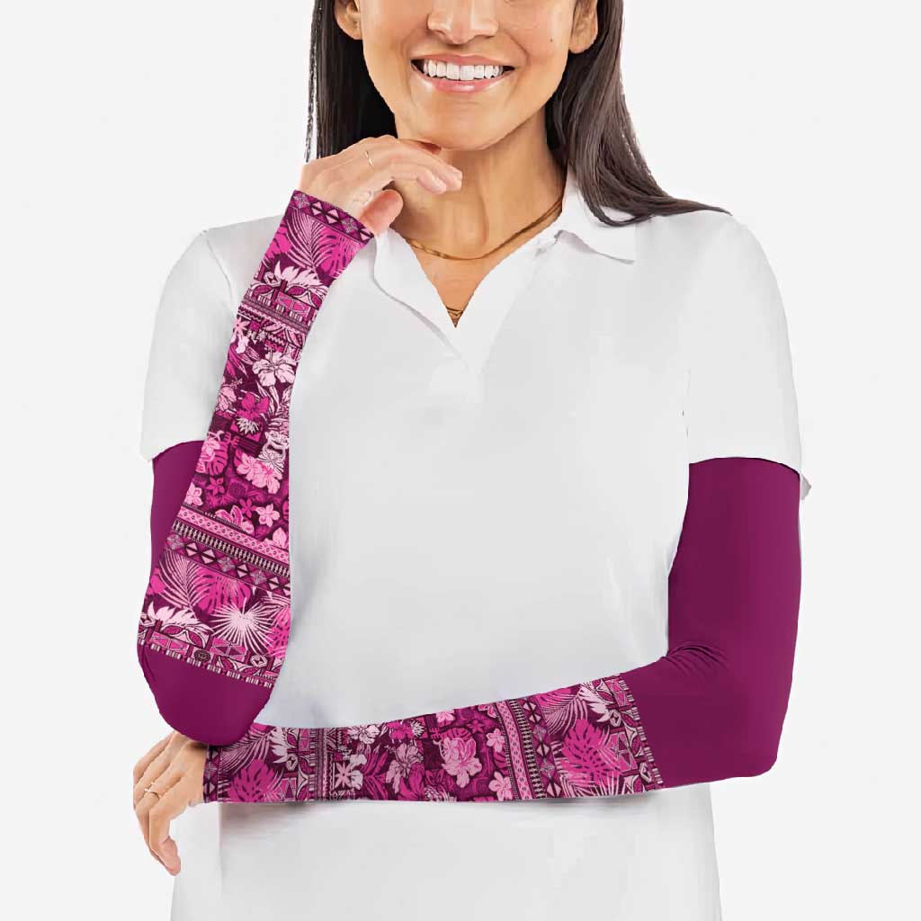 Hawaiian Tribal Elements Hibiscus Arm Sleeves Pink Pattern - Polynesian Pride