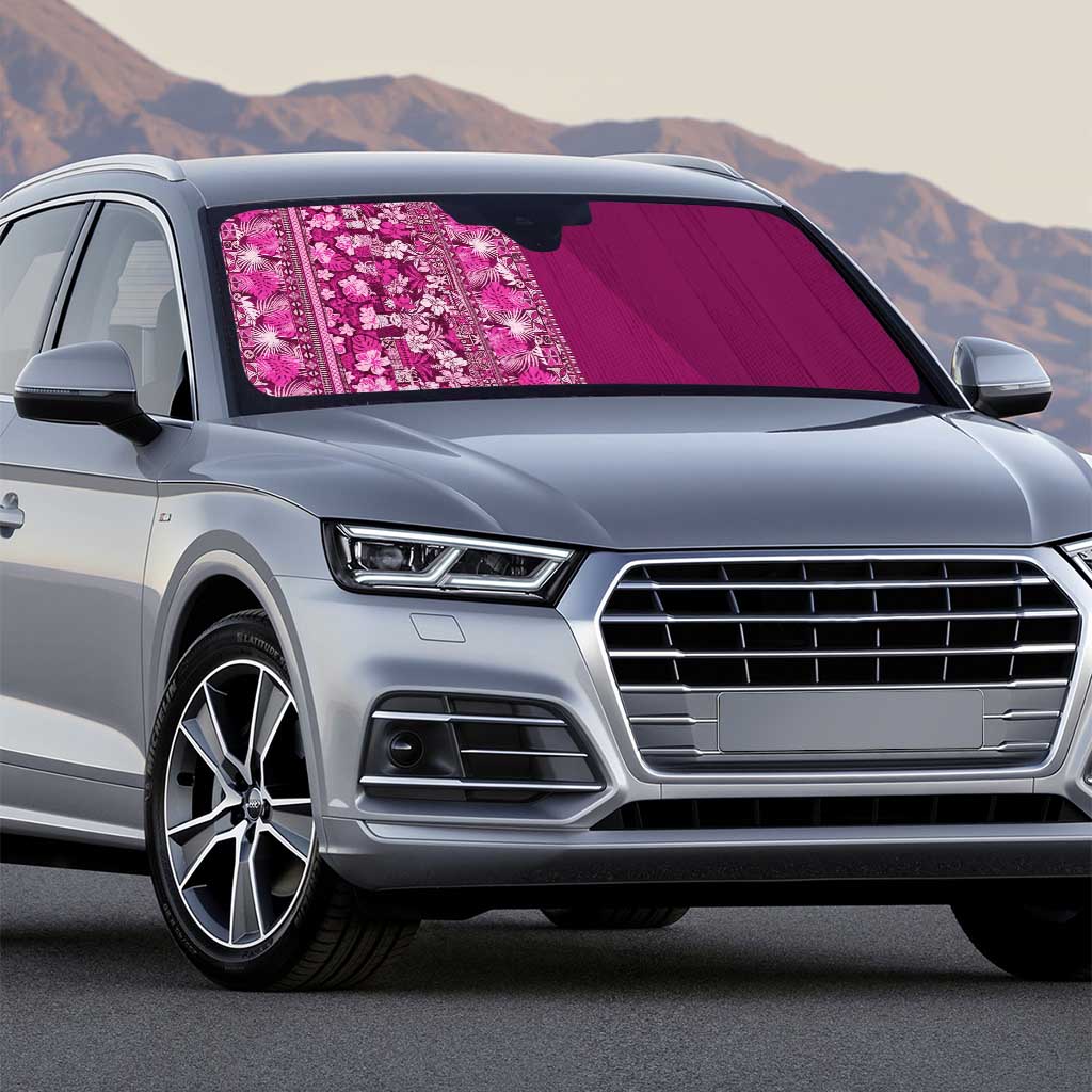 Hawaiian Tribal Elements Hibiscus Auto Sun Shade Pink Pattern - Polynesian Pride