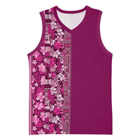 Hawaiian Tribal Elements Hibiscus Basketball Jersey Pink Pattern - Polynesian Pride