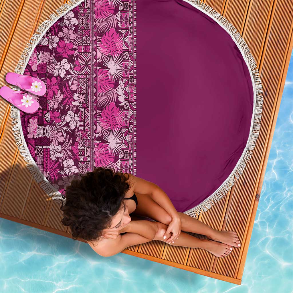 Hawaiian Tribal Elements Hibiscus Beach Blanket Pink Pattern - Polynesian Pride