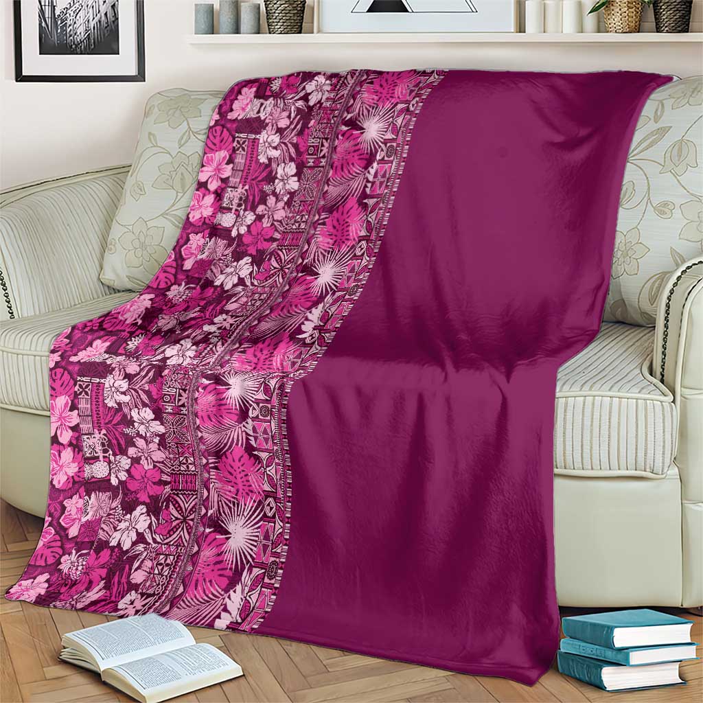 Hawaiian Tribal Elements Hibiscus Blanket Pink Pattern - Polynesian Pride