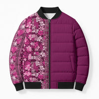 Hawaiian Tribal Elements Hibiscus Bomber Puffer Jacket Pink Pattern - Polynesian Pride