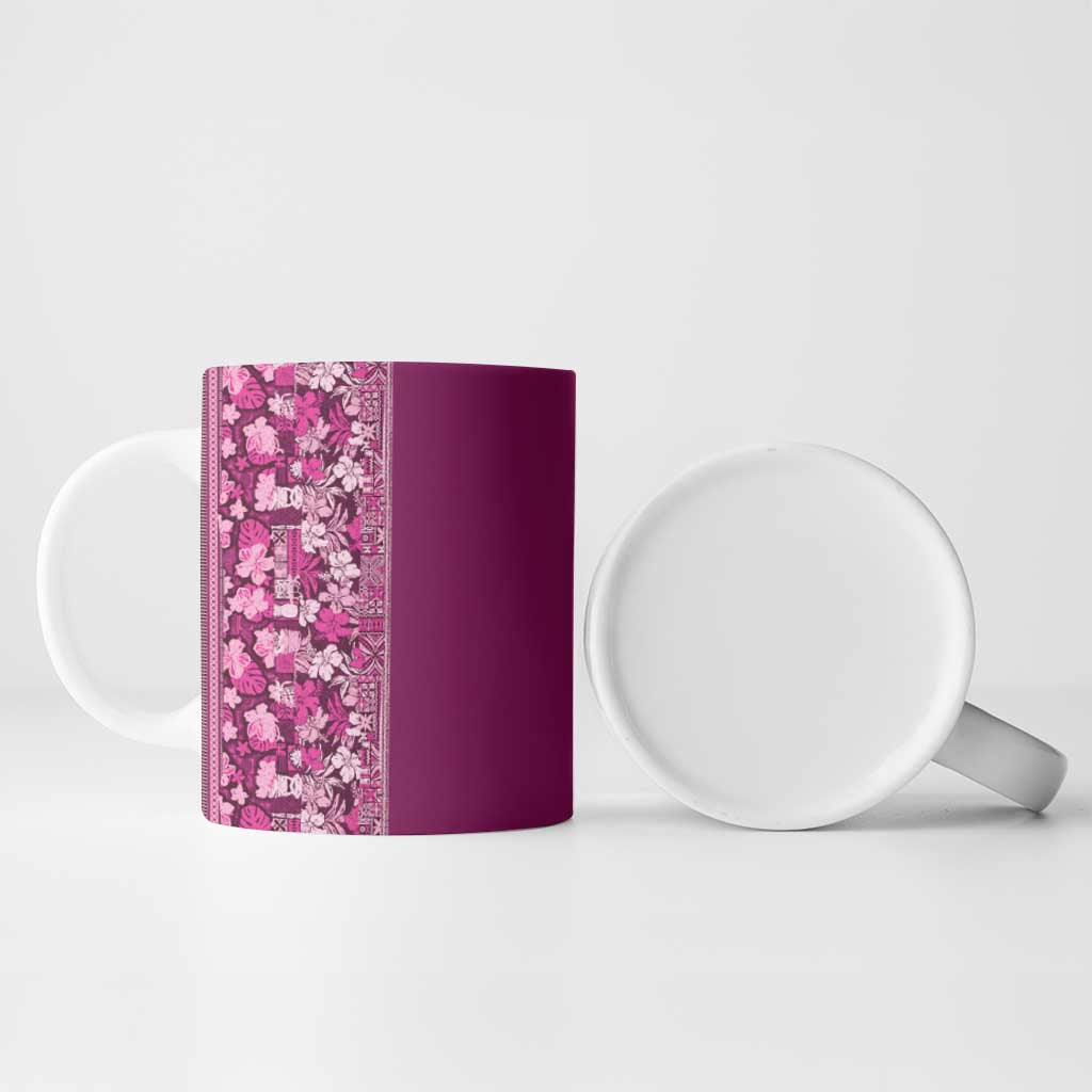 Hawaiian Tribal Elements Hibiscus Ceramic Mug Pink Pattern - Polynesian Pride