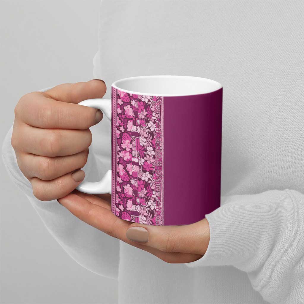 Hawaiian Tribal Elements Hibiscus Ceramic Mug Pink Pattern - Polynesian Pride