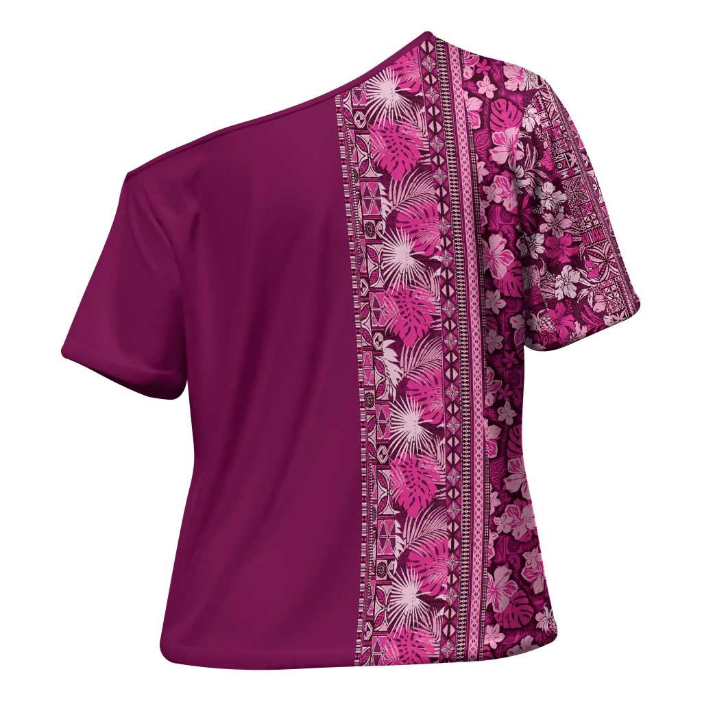 Hawaiian Tribal Elements Hibiscus Cross Shoulder Shirt Pink Pattern - Polynesian Pride