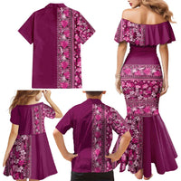 Hawaiian Tribal Elements Hibiscus Family Matching Mermaid Dress and Hawaiian Shirt Pink Pattern - Polynesian Pride