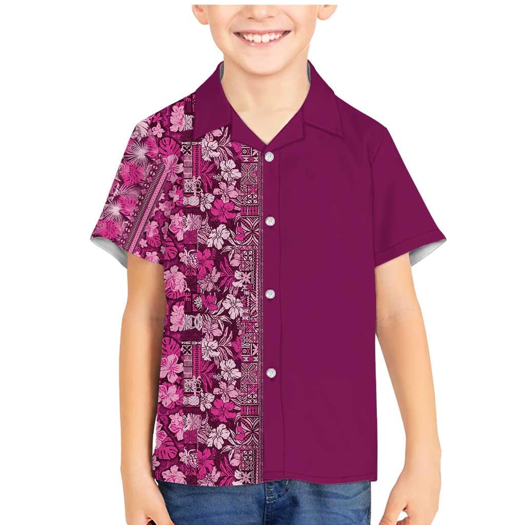 Hawaiian Tribal Elements Hibiscus Family Matching Mermaid Dress and Hawaiian Shirt Pink Pattern - Polynesian Pride