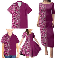 Hawaiian Tribal Elements Hibiscus Family Matching Puletasi and Hawaiian Shirt Pink Pattern - Polynesian Pride