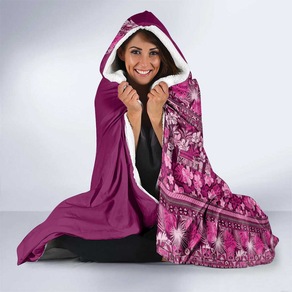 Hawaiian Tribal Elements Hibiscus Hooded Blanket Pink Pattern - Polynesian Pride