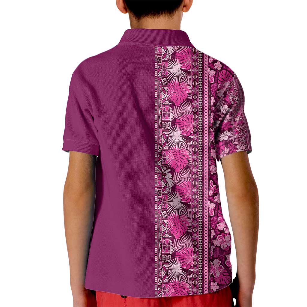 Hawaiian Tribal Elements Hibiscus Kid Polo Shirt Pink Pattern - Polynesian Pride