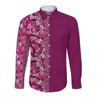 Hawaiian Tribal Elements Hibiscus Long Sleeve Button Shirt Pink Pattern - Polynesian Pride