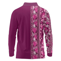 Hawaiian Tribal Elements Hibiscus Long Sleeve Polo Shirt Pink Pattern - Polynesian Pride
