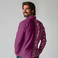 Hawaiian Tribal Elements Hibiscus Long Sleeve Polo Shirt Pink Pattern - Polynesian Pride