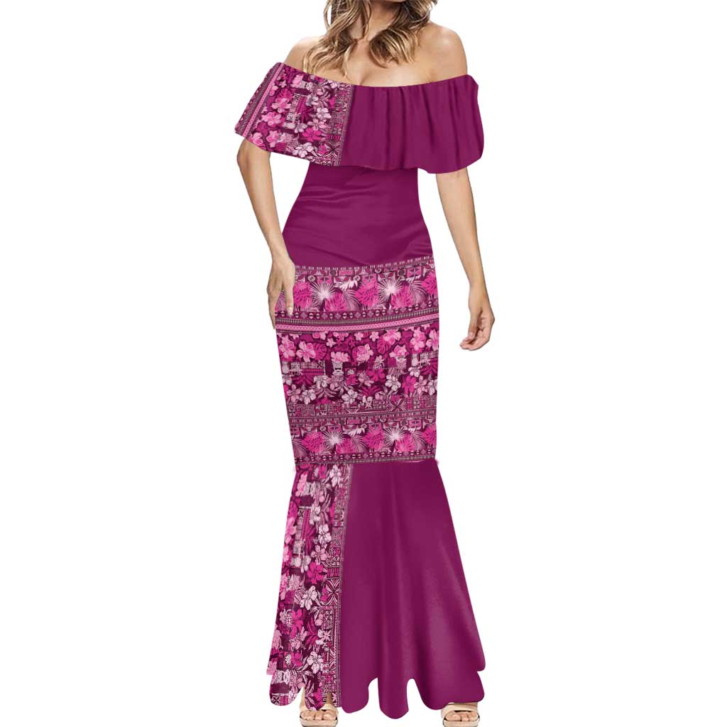 Hawaiian Tribal Elements Hibiscus Mermaid Dress Pink Pattern - Polynesian Pride