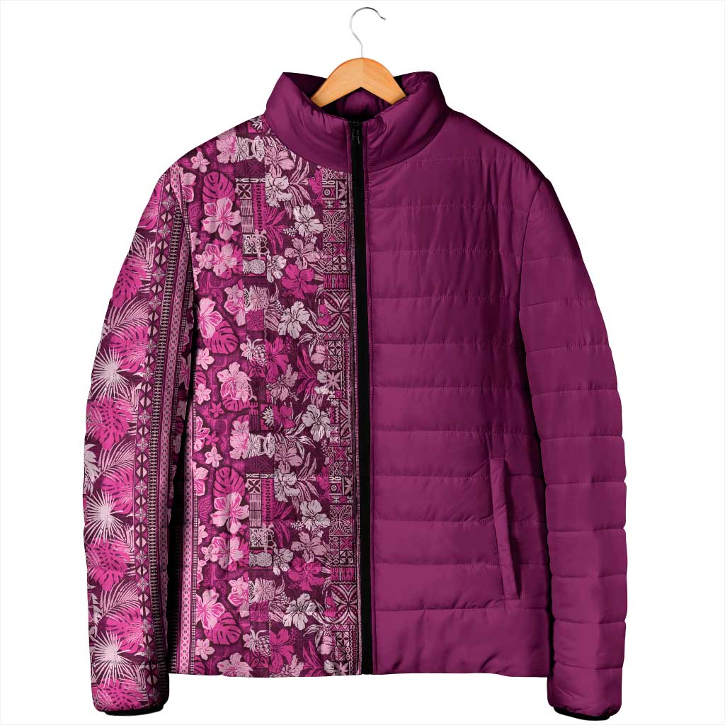 Hawaiian Tribal Elements Hibiscus Padded Jacket Pink Pattern - Polynesian Pride