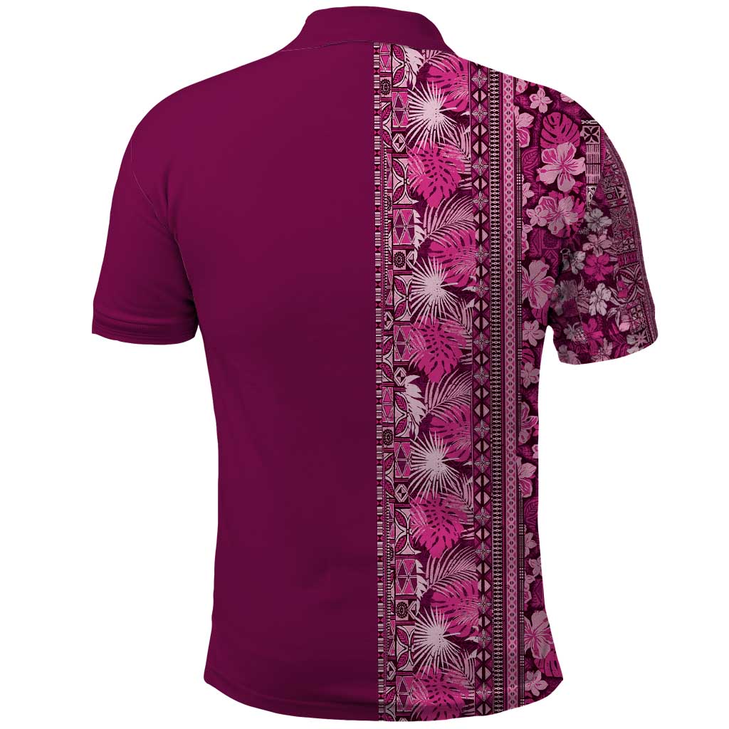 Hawaiian Tribal Elements Hibiscus Polo Shirt Pink Pattern - Polynesian Pride
