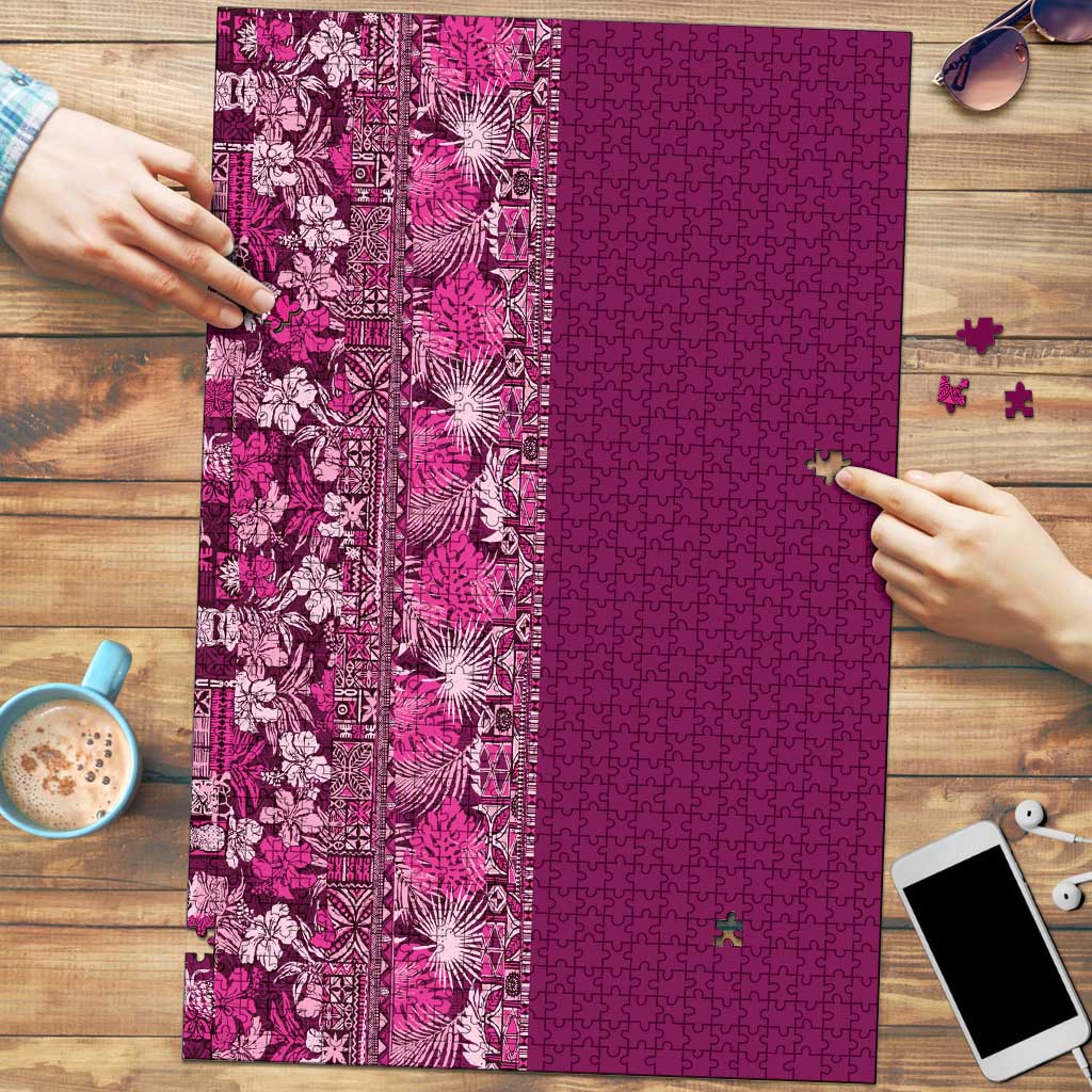 Hawaiian Tribal Elements Hibiscus Puzzle Pink Pattern - Polynesian Pride