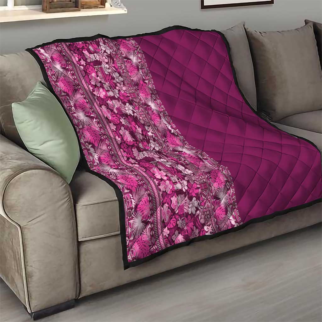 Hawaiian Tribal Elements Hibiscus Quilt Pink Pattern - Polynesian Pride