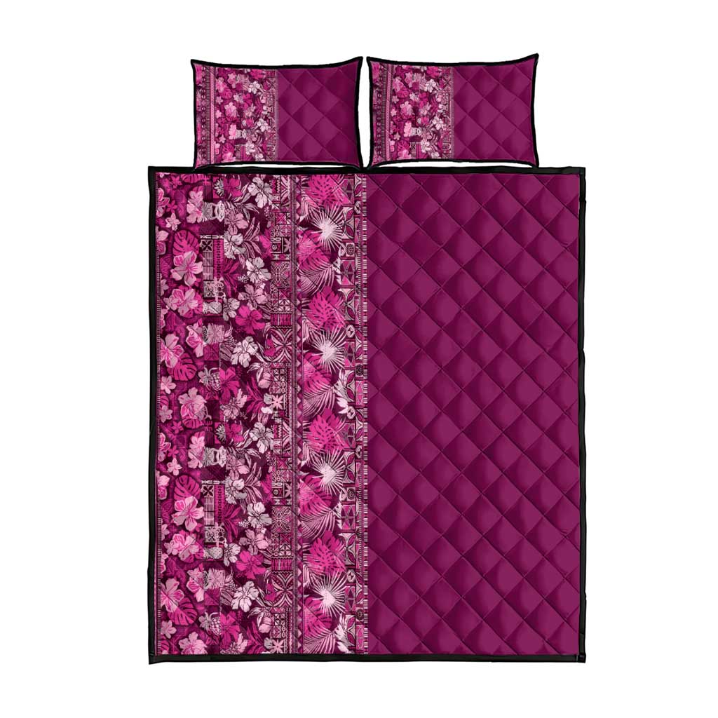 Hawaiian Tribal Elements Hibiscus Quilt Bed Set Pink Pattern - Polynesian Pride