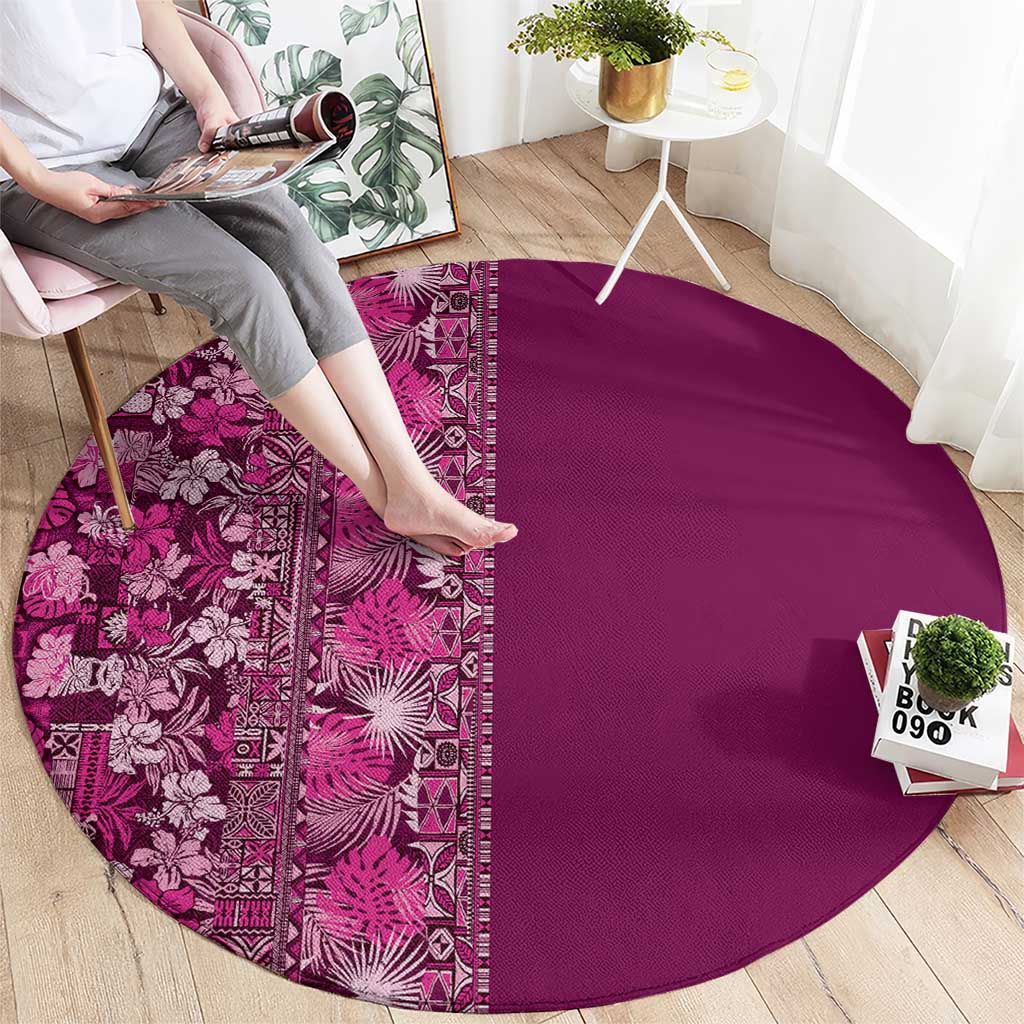 Hawaiian Tribal Elements Hibiscus Round Carpet Pink Pattern - Polynesian Pride