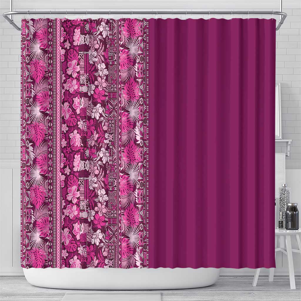 Hawaiian Tribal Elements Hibiscus Shower Curtain Pink Pattern - Polynesian Pride