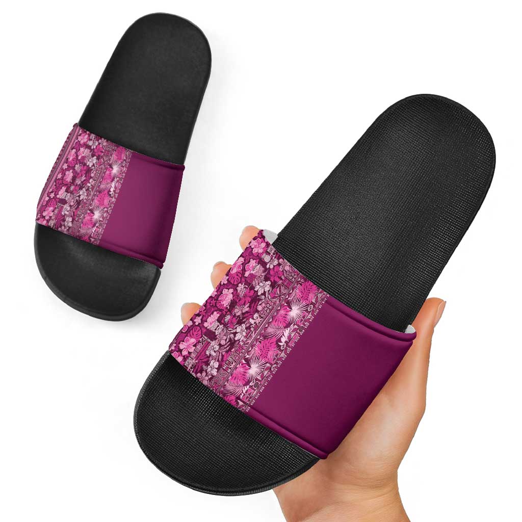 Hawaiian Tribal Elements Hibiscus Slide Sandals Pink Pattern - Polynesian Pride