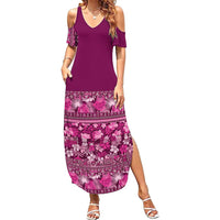 Hawaiian Tribal Elements Hibiscus Summer Maxi Dress Pink Pattern - Polynesian Pride