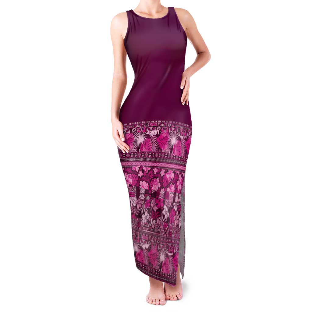 Hawaiian Tribal Elements Hibiscus Tank Maxi Dress Pink Pattern - Polynesian Pride