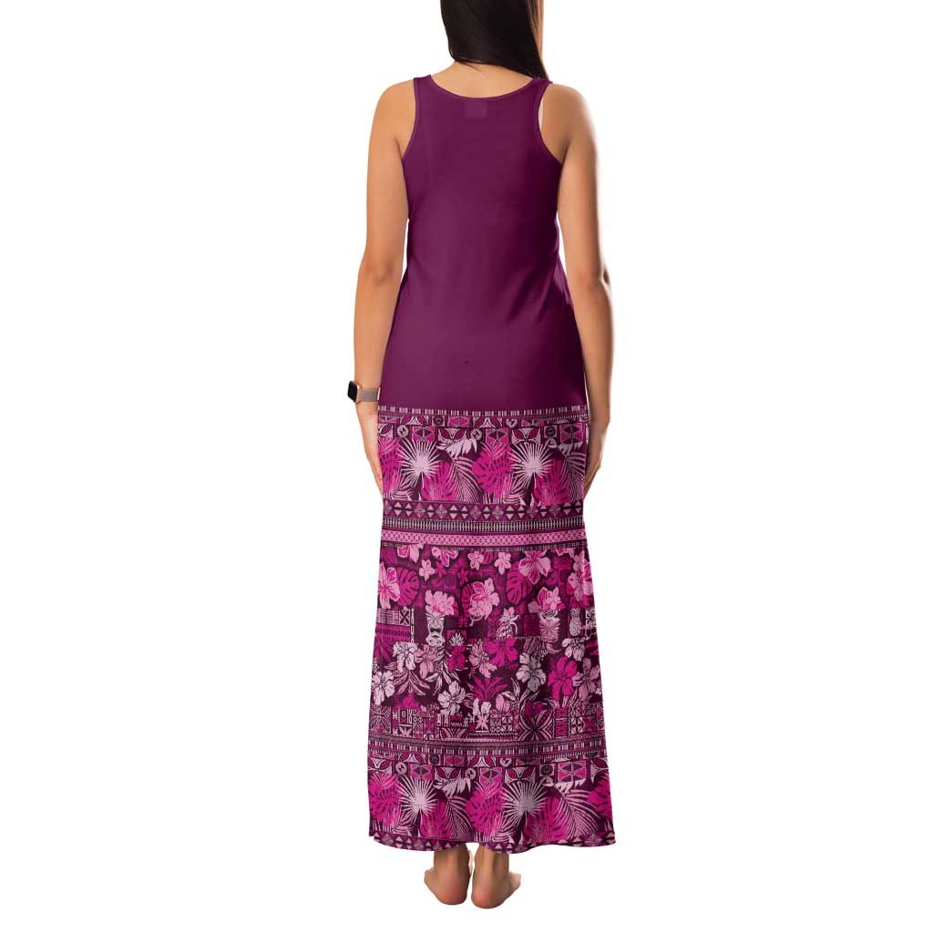 Hawaiian Tribal Elements Hibiscus Tank Maxi Dress Pink Pattern - Polynesian Pride
