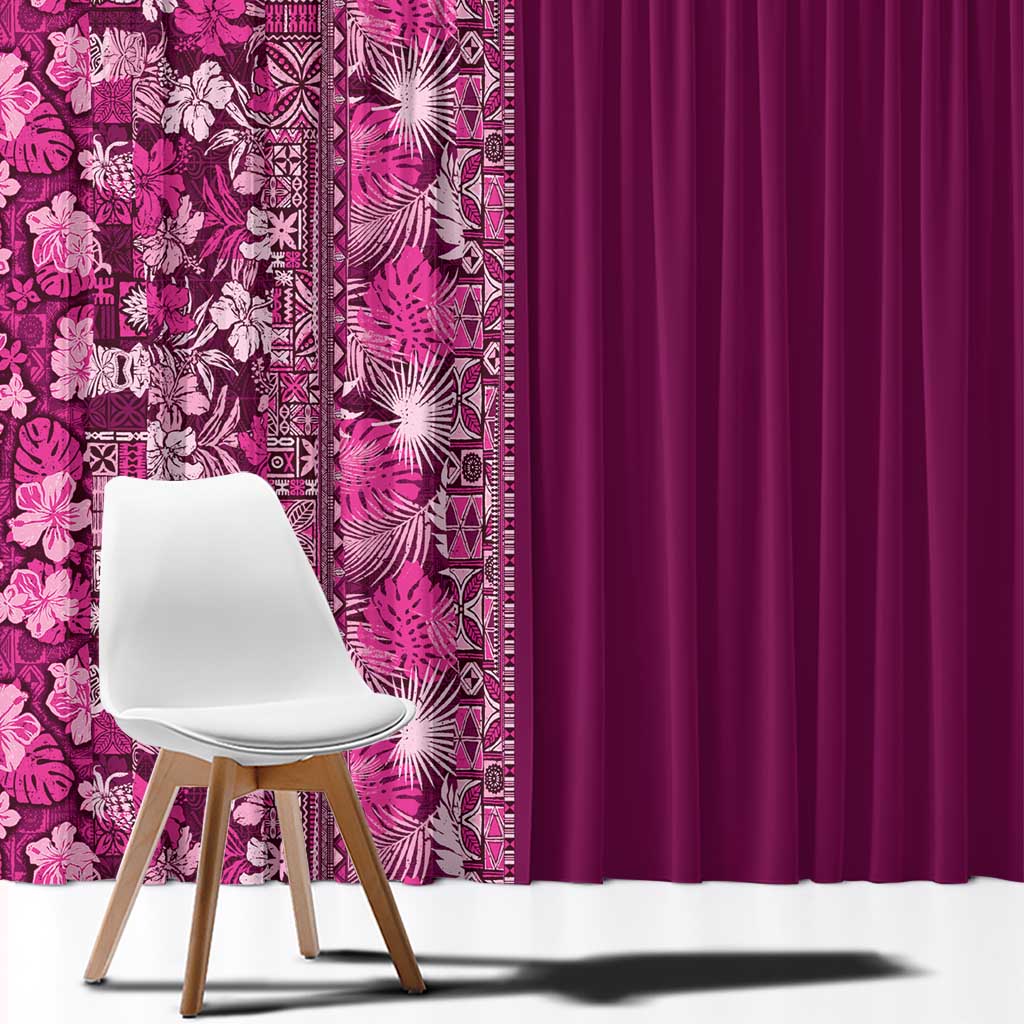 Hawaiian Tribal Elements Hibiscus Window Curtain Pink Pattern - Polynesian Pride