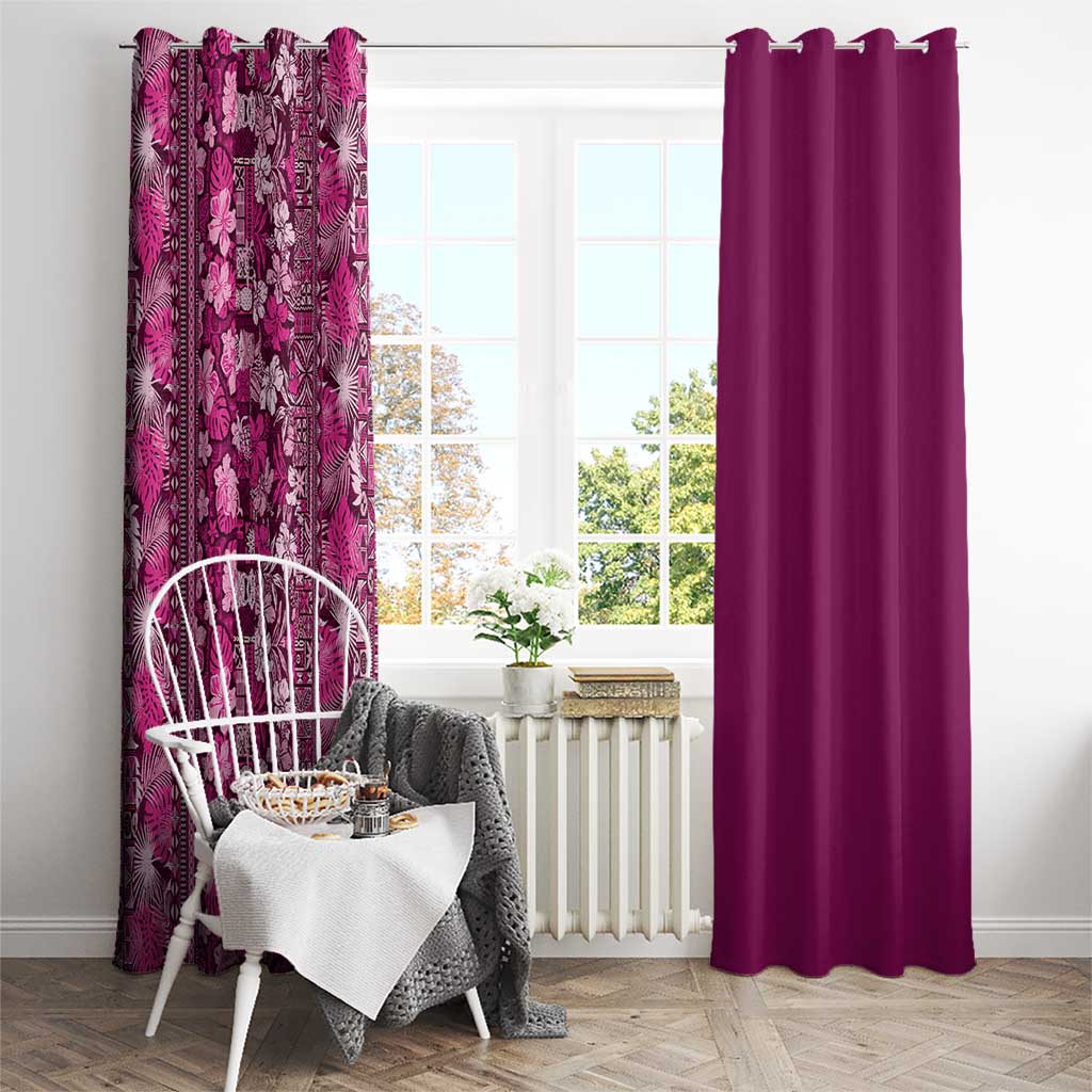 Hawaiian Tribal Elements Hibiscus Window Curtain Pink Pattern - Polynesian Pride