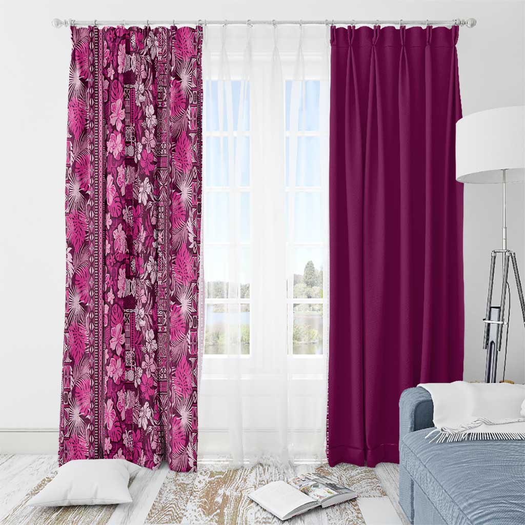 Hawaiian Tribal Elements Hibiscus Window Curtain Pink Pattern - Polynesian Pride