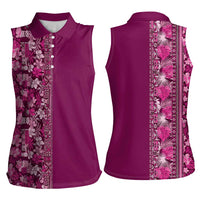 Hawaiian Tribal Elements Hibiscus Women Sleeveless Polo Shirt Pink Pattern - Polynesian Pride