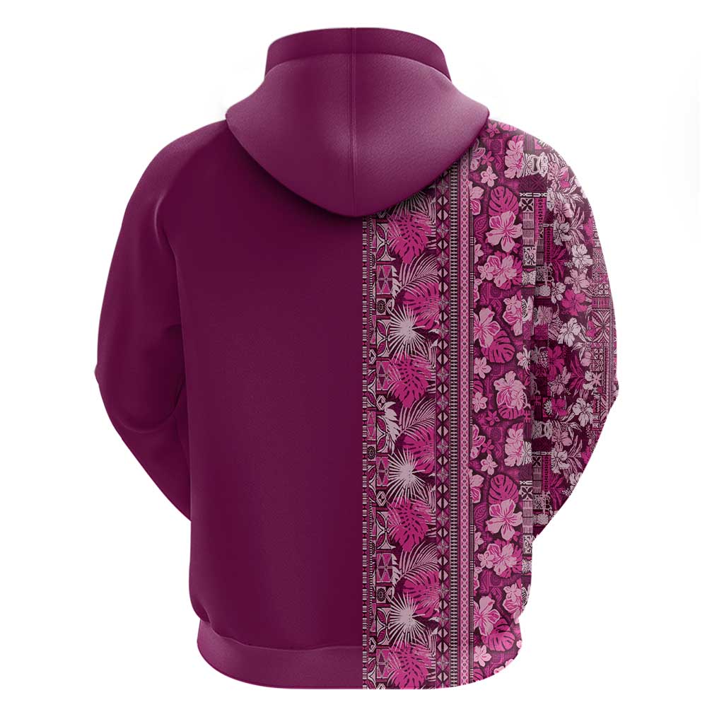 Hawaiian Tribal Elements Hibiscus Zip Hoodie Pink Pattern - Polynesian Pride