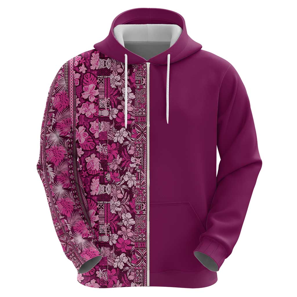 Hawaiian Tribal Elements Hibiscus Zip Hoodie Pink Pattern - Polynesian Pride