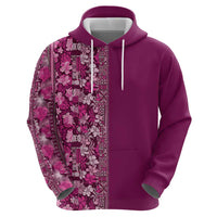Hawaiian Tribal Elements Hibiscus Zip Hoodie Pink Pattern - Polynesian Pride